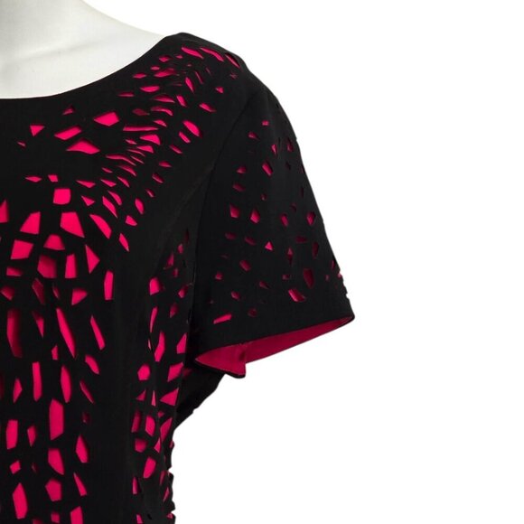 Antonio Melani Black & Pink Laser Cut Short Sleeve Sheath Dress Sz 14 - Picture 3 of 8